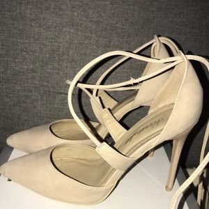 Nude suede heels